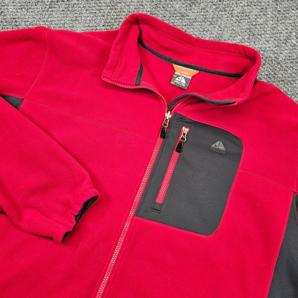Nike ACG Mens XXL Full Zip Fleece Jacket Red Grey Colorblock Outdoor Hiking